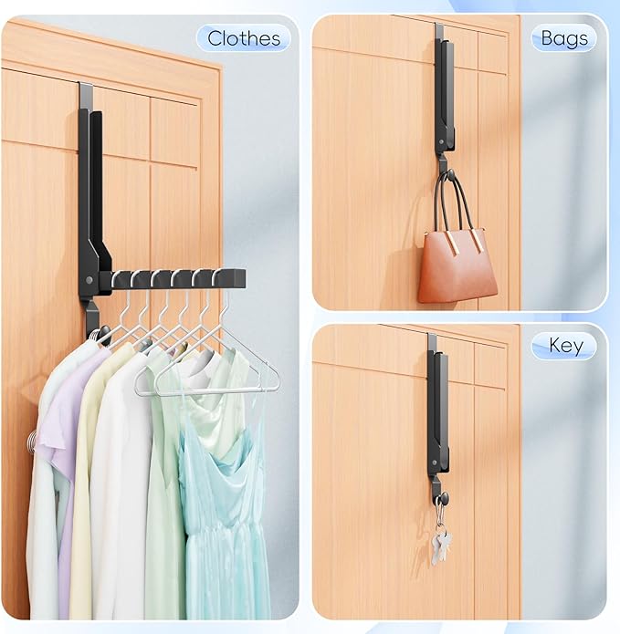 4 Pack Over The Door Hanger Folding Clothes Drying Rack, Folding Hanging Coat Rack for Indoor Laundry Room Compact Small Space Foldable Portable Clothing Hanger Hook Collapsible (Black-4(Upgraded))