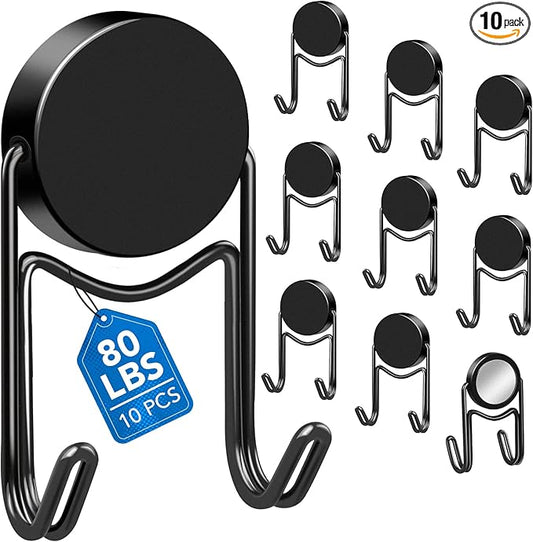 LOVIMAG Magnetic Hooks, 80lbs+ 2026 Cruise Cabin Ship Essentials Magnet Hook Heavy Duty Strong Magnets Refrigerator Fridge Hanging for Classroom Beach Vacation Kitchen Home Must Haves 10 Pcs (Black)