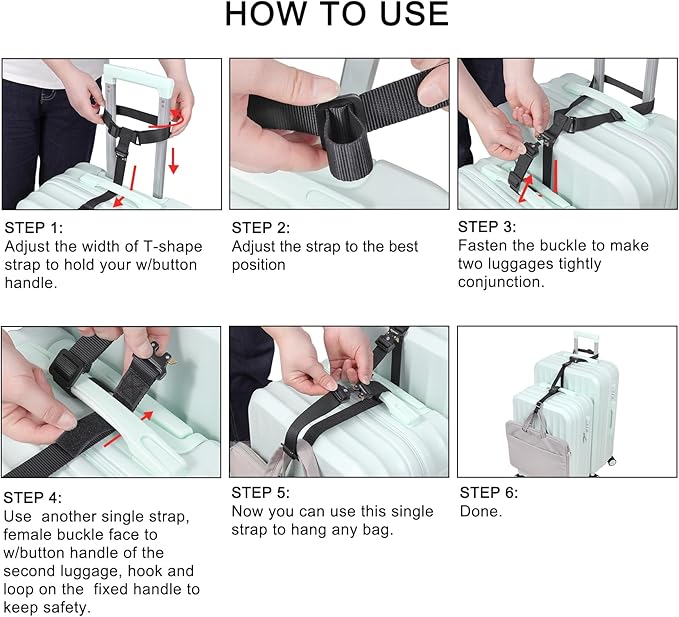 Vigorport Luggage Straps, Metal Luggage Connector Straps for Suitcases, Add a Bag and Connect Your 2 Suitcases Together, Adjustable Attachment Accessories Belts (0.75" Width, Small Size)