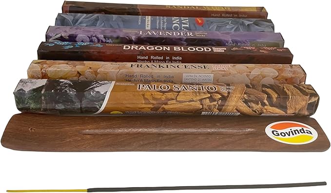 Sreevani Incense Sticks Variety Pack #4 and Incense Stick Holder Bundle Gift Set with 6 Most Popular Fragrances