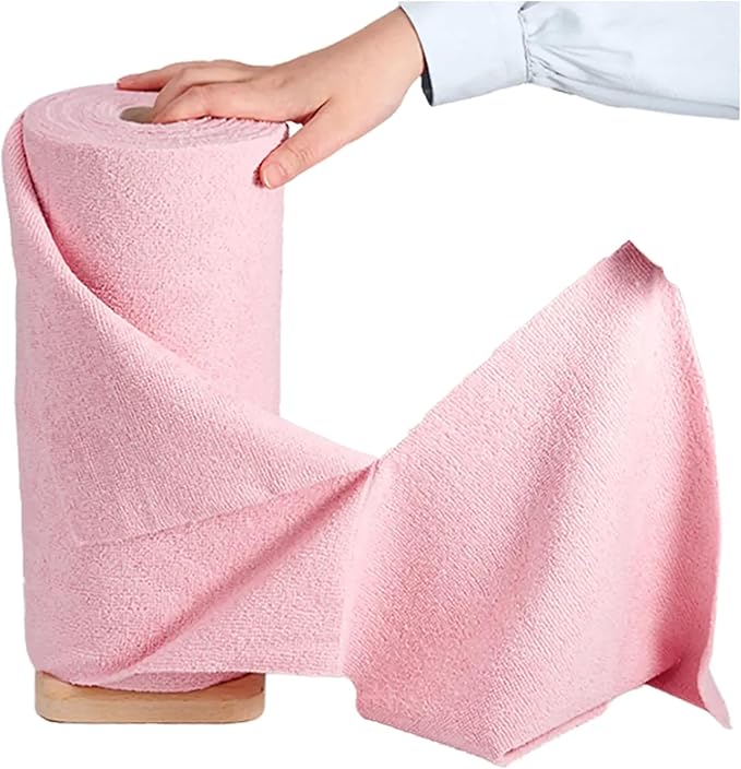 Microfiber Cleaning Cloths Roll – 50 Pack | Tear-Away Towels – Reusable| Ultra Absorbent| Washable Rags for Kitchen| House, Car, Garage | Eco-Friendly Microfiber Cleaning Supplies (Pink)