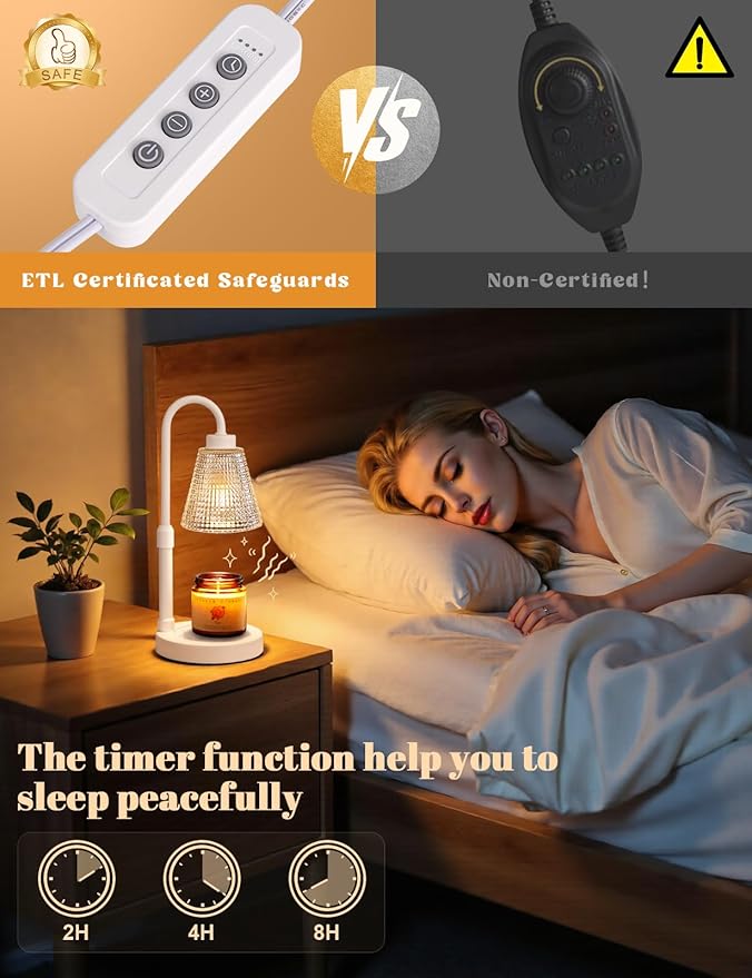 Innqoo White Candle Warmer Lamp with Timer, Dimmable Candle Warmer for Jar Candles, Height Adjustable Wax Melts Warmer, Birthday Gifts for Women Mom, House Warming Gifts New Home Decor