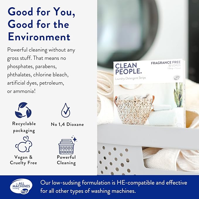 The Clean People Laundry Detergent Sheets - Laundry Soap - Ultra Concentrated, Recyclable Packaging, Stain Fighting - Spring Scent, 192 Pack