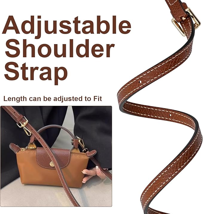 2 Kit Mini Bag Leather Shoulder Strap and Felt Purse Organizer Insert for Longchamp Mini XS Bag, Punch-Free Adjustable Buckle Design (Beige & Strap)
