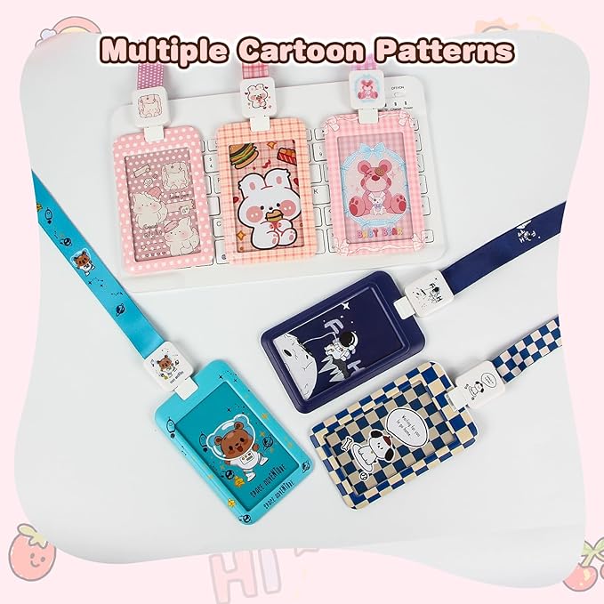 Cute ID Badge Holder with Clip Badge Reels and Lanyards with Badge Reel with 15-inch Pull Cord for School, Teacher, Student, Women, Men (Kitten)