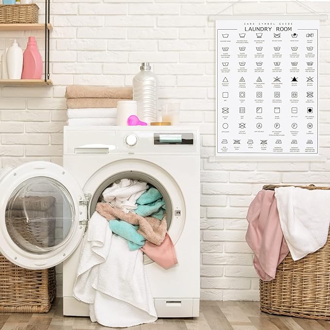 Gersoniel 2 Pieces Laundry Room Decor Laundry Symbols Wall Art Washing Room Hanging Symbols Decoration Stain Removal Theme Sign Clothes Care Room Art Ready to Hang Plaque, 11.8 x 15.7 Inches(White)
