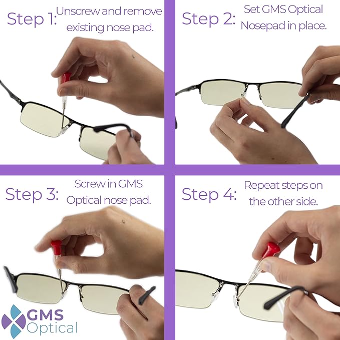 GMS Optical Comfort Line - 7mm Regular Wide/11mm Small Length - Air Bag Screw-in Soft Silicone Nose Pads for Glasses, Sunglasses, Glasses Repair Kit with Screws, Keep Glasses from Sliding (10 Pair)