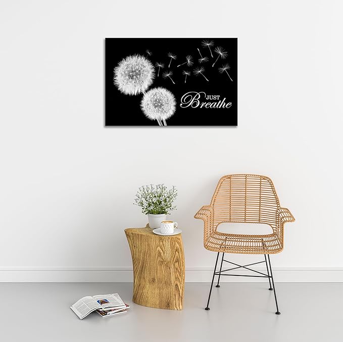 SKASNFAI Zen Wall Decor Motivation Dandelion Just Breathe Canvas Print Artwork Motivation Positive Wall Art for Inspirational Quotes Yoga Room (16L x 24W)