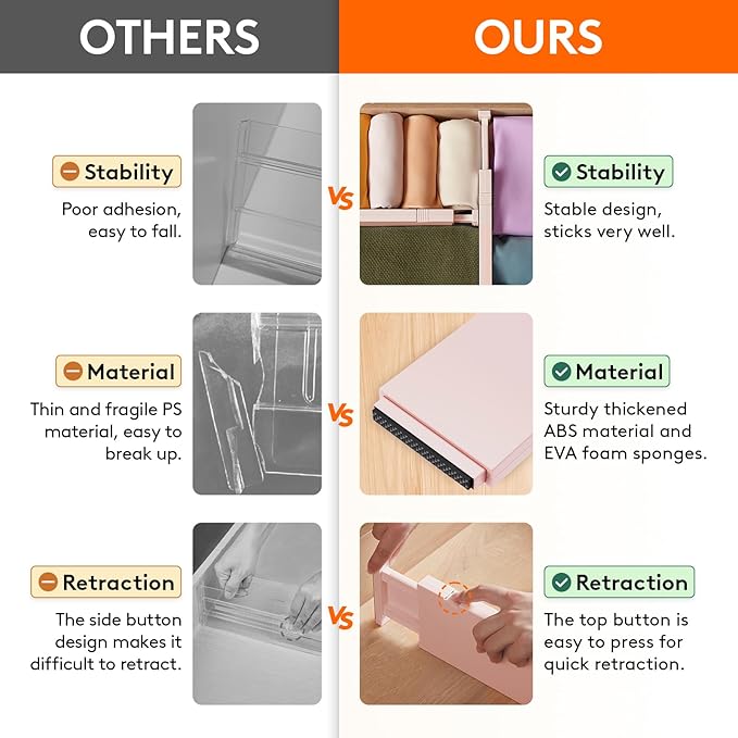 Lifewit 14 Pack Drawer Dividers 4" High, 11-17" Adjustable Drawer Organizers for Clothes, Expandable Dresser Separators in Bedroom/Bathroom/Kitchen/Fridge/Office Organization and Storage, Pink