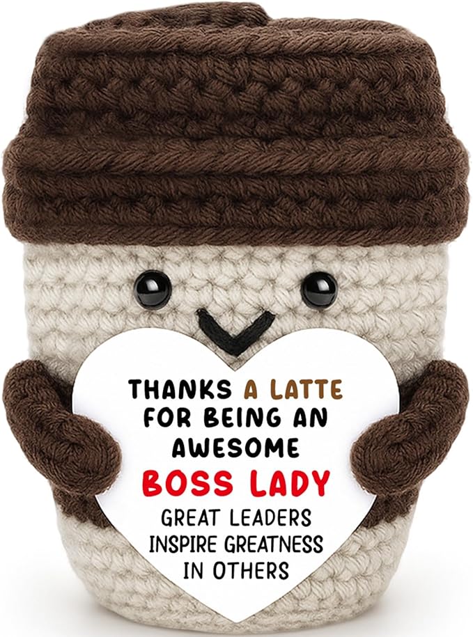 Boss Gifts for Women Boss Lady Leader Manager Supervisor Birthday Handmade Crochet Coffee Mug Cup Gifts Coffee Lover Thank You Best Great Leader Female Desk Office Decor Bosses Day Christmas