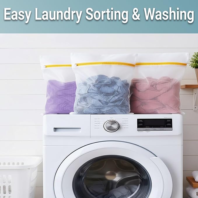 Mesh Laundry Bags for Delicates 16x20inch – 3 Pack Lingerie Bags for Washing Delicates, Fine Mesh with Sturdy Zipper, Protect Clothes in Washer & Dryer, Laundry Essentials for Home & Travel (Style 01)