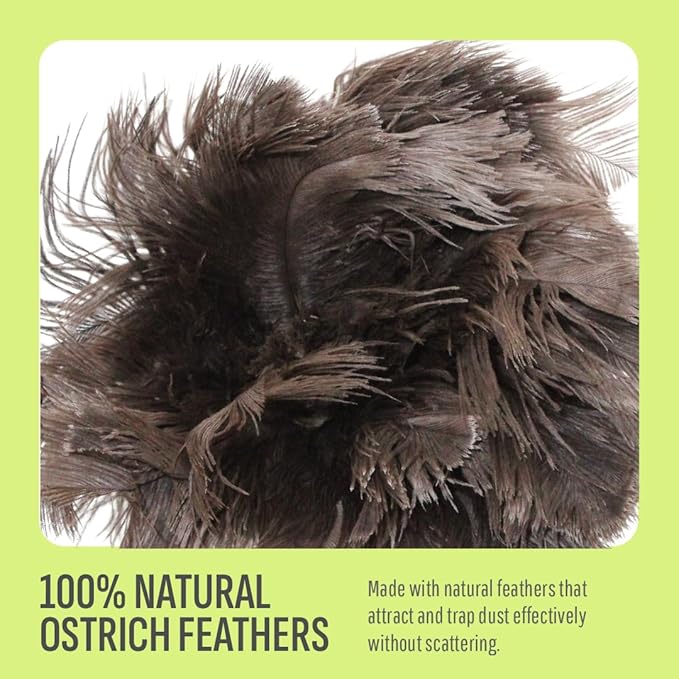 Retractable Feather Duster 8-14 in Adjustable - Natural Ostrich Feather Duster for Cleaning Ceiling Fans, Blinds, Plantation Shutters, Walls & Furniture - Quality Checked in USA - 1 Pack