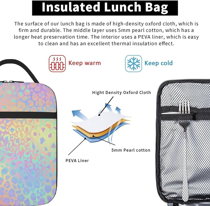 Pardick Neon Leopard Print Insulated Tote Lunch Box Lunch Bag Tote Cooler Freezable Meal Prep Bag Waterproof Leakproof Cooler Lunch Container For Picnic Office