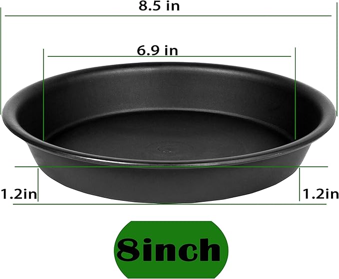 Bleuhome 6 Pack of 8 inch Plant Saucer, Heavy Duty Plastic Plant Water Tray, Pebble Tray, Flower Saucers for Indoors, Pot Saucers, Bird Bath Bowls, Plant Dishes for Planter 7"/8" (8", Black)