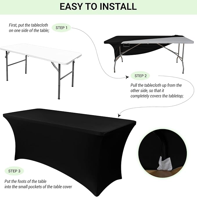 Obstal 8Ft Stretch Spandex Table Cover for Standard Folding Tables - 2 Pack Universal Rectangular Fitted Tablecloth for Party, Banquet, Events, Trade Show (Aqua, 96L x 30W x 30H Inches)
