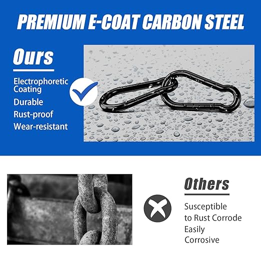 KINLINK 10 Pack Black Carabiner Clip, 3.15 inch Heavy Duty Spring Snap Hook, Small Carabiner Clips for Outdoor Camping, Swing Set, Hammock, Hiking Travel, Fishing, Quick Link Keychain
