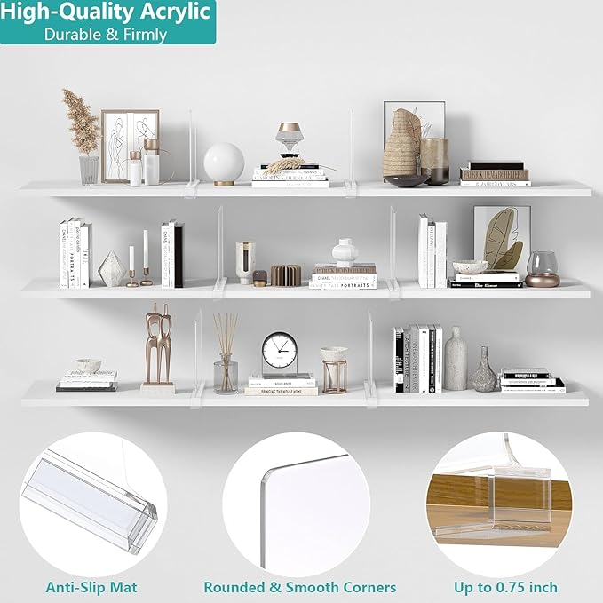 Aolloa 10 PCS Shelf Dividers for Closet Organization Acrylic Clear Closet Shelf Divider for Wooden Shelving Suitable for Wooden or Vertical Shelves Or Bedroom, Kitchen and Office