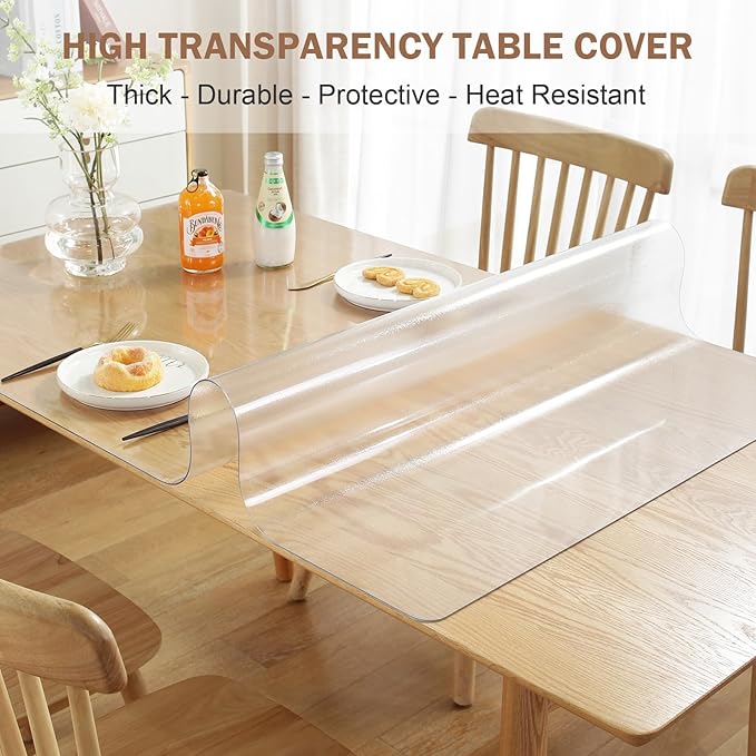 LovePads Frosted Table Cover Protector 44 x 72 Inch, 1.5mm Thick Plastic Table Cover, Table Protector for Dining Room Table, Waterproof Vinyl Tablecloth Table Pad Mat for Kitchen, Writing Desk