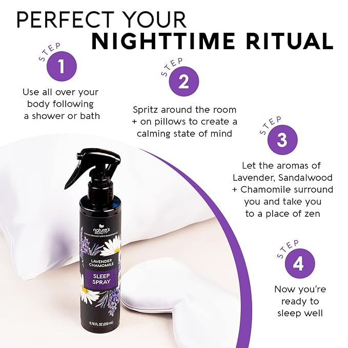Nature's Beauty Lavender Chamomile Sleep Spray Multi-Pack - Sleep Well + Relax with Premium Grade Room + Pillow Spray, Made w/Coconut, Jojoba + Moringa Seed Oils, 6.76 fl oz (2 Pack)