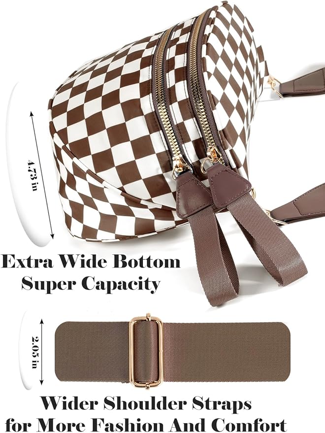 Black and White Checkered Crossbody Bag Bum Bag for Women, Spacious Checkered Purse Fanny Packs Belt Bag