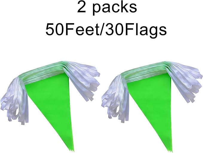 100 Feet Green Pennant Banners Flags String Hanging Triangle Bunting Flags,Party Decorations for Grand Opening,Kids Birthday,Carnival,60 PCS