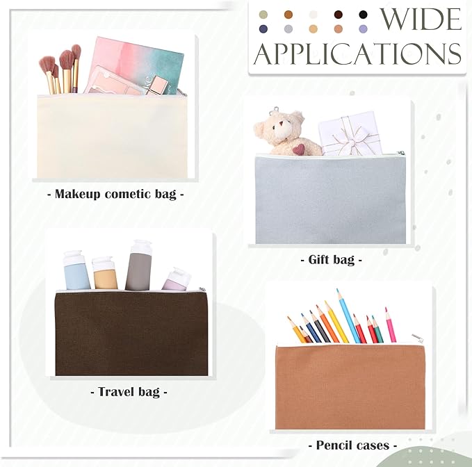 Reginary 10 Pcs Valentines Canvas Makeup Bags Bulk for Women Travel Toiletry Cosmetics Bags Blank DIY Pencil Pouch, Gift for Valentines Patrick's Day Wedding Bridal Shower Coworker(Pastel Color)