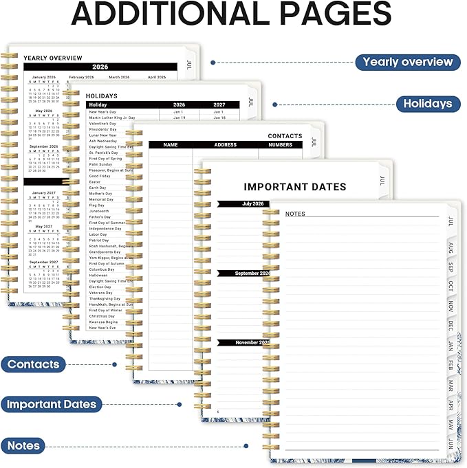 Planner 2026-2027, Academic Year Monthly and Weekly Calendar Planner, Jul 2026 - Jun 2027, Hardcover Teacher Student Planning Agenda book with Tabs, Perfect for School Office Supplies, 8.5" x 11" - Blue Elegance