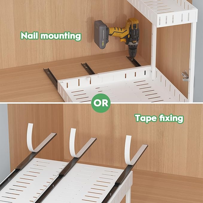 REALINN Under Sink Organizer, 2 Tier Expandable Under Cabinet Organizer, Height Adjustable Pull Out Storage for Kitchen Bathroom Laundry, White, 2 Pack