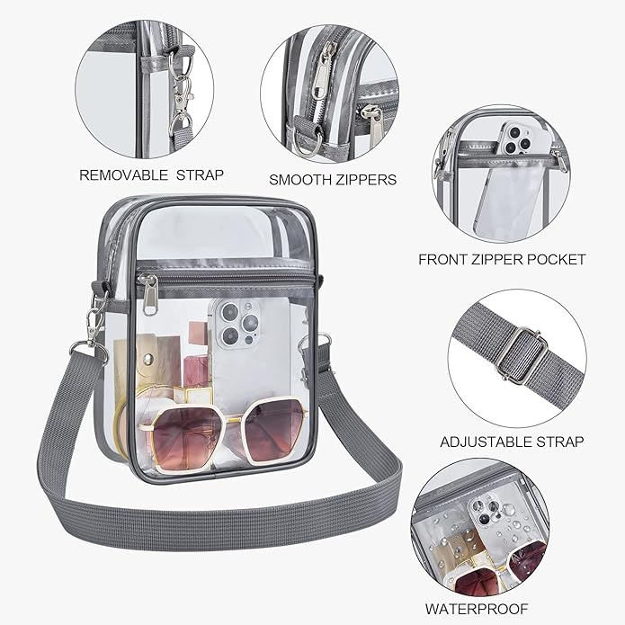 USPECLARE Clear Purse Stadium Transparent Messenger Bag Stadium Approved for Men and Women Clear CrossBody Bag
