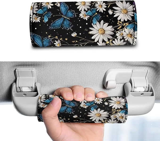 KUIFORTI Butterfly Daisy Luggage Identifiers Marker Grips Protector Soft and Portable Luggage Handle Protection Sleeve Cover Set of 2 for Car Home