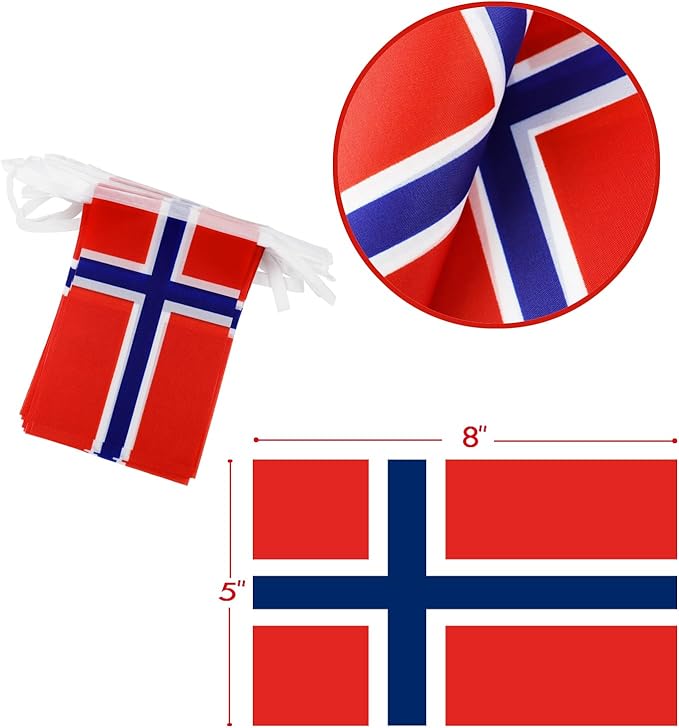 Norway String Flag Pennant Banner - 38 Flags, 42 Feet Small Mini Norwegian Flags Bunting Banner for Country Decoration, School, Party, Sports Events