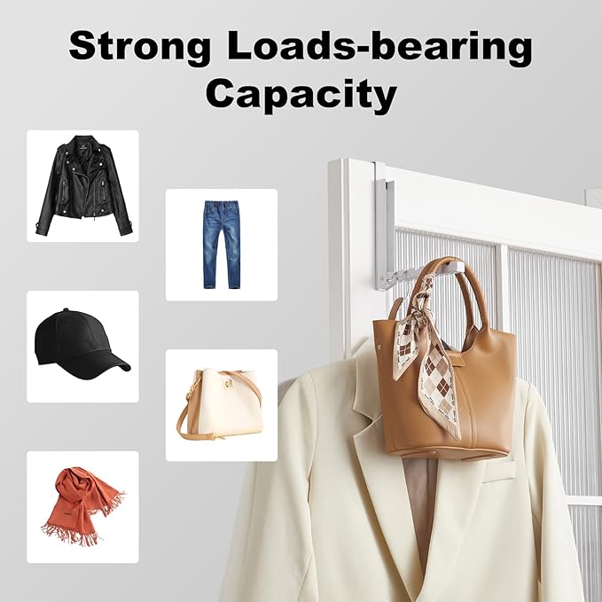 YAZYBHA Over The Door Hooks Hanger for Clothes, 1 Pack Foldable Over The Door Drying Rack for Laundry, Overdoor Hanger Hook with 6 Groves for Towel, Coat, White
