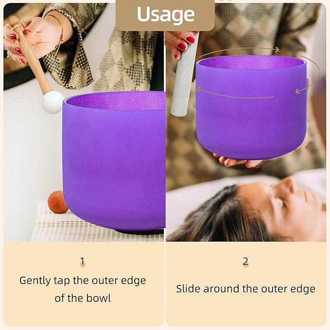 6 inch Purple B Note Crown Chakra Quartz Crystal Singing Bowl, for Healing Mindfulness Meditation Yoga Sound Baths, with Rubber Mallet O-ring