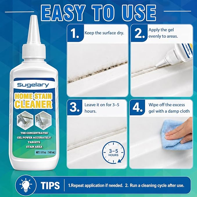 Sugelary Mold Stain Cleaner, 5 fl oz Mold Stain Cleaner Gel for Washing Machine, Home Stain Cleaning Gel for Fridge, Tile, Grout, Sink and Bathroom Use