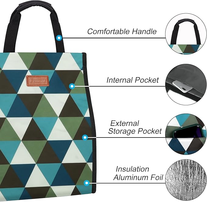 Lunch Bags for Women Insulated Reusable Lunch Tote with Internal Pocket, Lunch Tote bag for Work (Triangle)