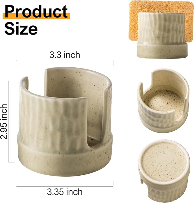Kitchen Sponge Holder, Ceramic Sponge Dish Rack Sink Scrub Caddy for Scrubbers, Bathroom, Cute Kitchen Gadget Organizer, Yellow