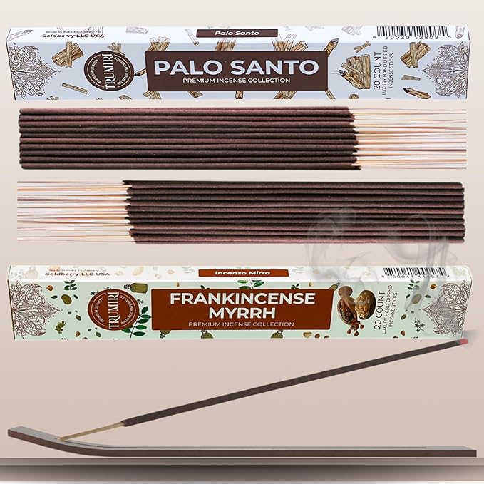 Trumiri Incense Sticks - Combo Pack of 40 Insence-Sticks - 20 Palo Santo + 20 Frankincense Myrrh - Insenses - Insents - Incents - Inscense - Incence - Incienso - All Natural Incense Sticks