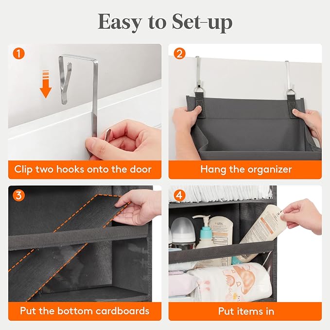 Lifewit 1 Pack Over the Door Organizer, 12 Section Clear Window Hanging Storage with 4 Side Pockets, Sturdy Anti Tilt 40 lbs Load Behind Door for Closet, Bedroom, Bathroom, Nursery, Dorm, Gray
