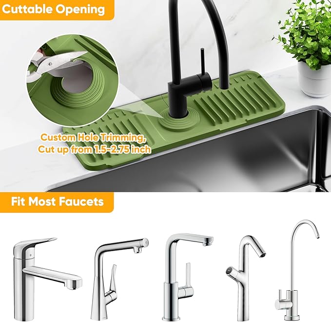 14.6 inch Faucet Mat for Kitchen Sink Splash Guard[7° Slope Fast Self-draining][Snap Lock Fit]Kitchen Sink Faucet Mat Splash Guard Kitchen Sink Area Water Splash Guard Behind Faucet Draining Mat