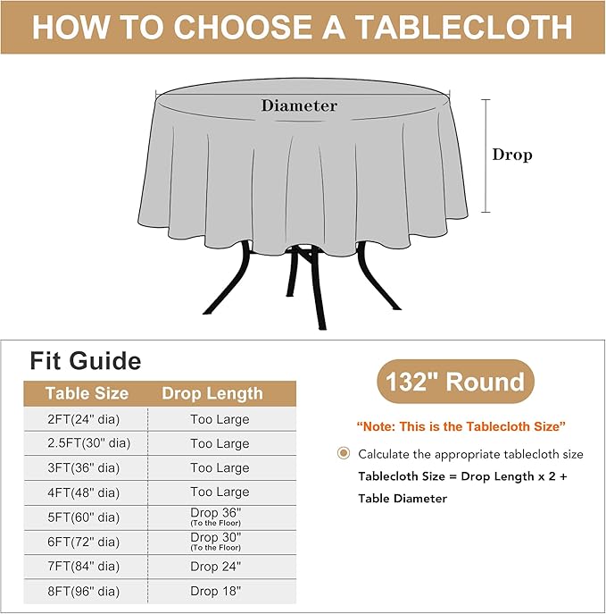 sancua Round Tablecloth 132 Inch Diameter, 6 Pack - Circle Polyester Fabric Table Cloth for Wedding Party Reception Banquet Birthday, Washable Formal Table Cover (Fit 54-96 Inch Tables), Navy Blue