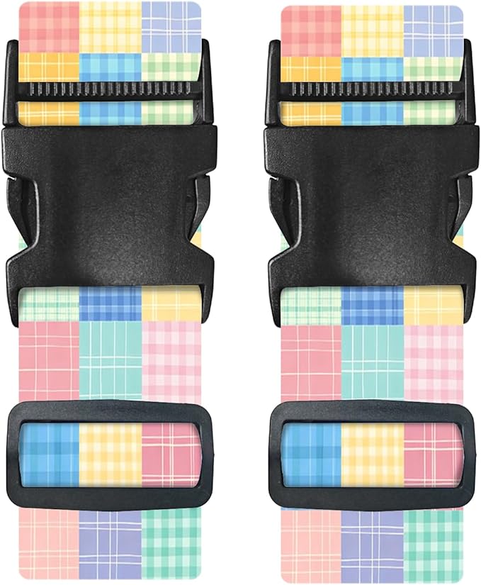 Nuxovilar Luggage Straps Multi-Color Check & dot Polyester 1.96x90.5inch 2 Set Suitcase Cargo Strap Travel Item Student Travel Bus Stop Short Trip