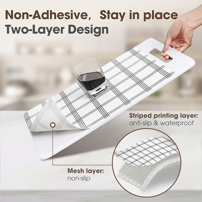 Drawer and Shelf Liner, Non-Slip Kitchen Cabinet Liners Non-Adhesive Thick Strong Grip Waterproof Washable Mats Protect Dresser Shelves Cupboard Bathroom Cabinets, White Stripes, 20 in X 30 FT