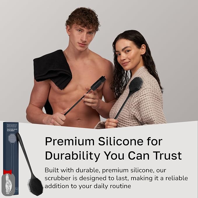 Silicone Back Scrubber with Long Handle - Octagon Body Brush for Shower, Bath, and Exfoliating - Skin Cleansing, Back Scrub, and Gentle Silicone Sponge - Wash Your Body with Easy Reach