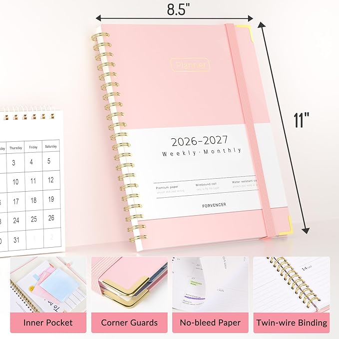 Forvencer Academic Planner 2026-2027, Hardcover Calendar Planner Weekly & Monthly, July 2026 - June 2027, 8.5" x 11", Daily Agenda with Tabs, College School Organizer for Student Teacher, Dark Green