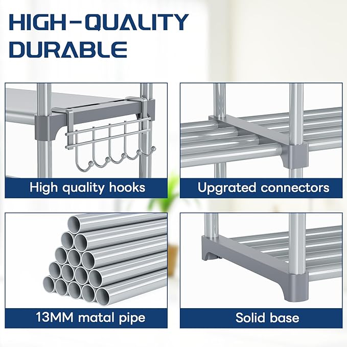 Mavivegue 9 Tiers Tall Shoe Organizer - Vertical Shoe Shelf for 50-55 Pairs, Stackable Racks for Entryway, Closet, Garage - Grey