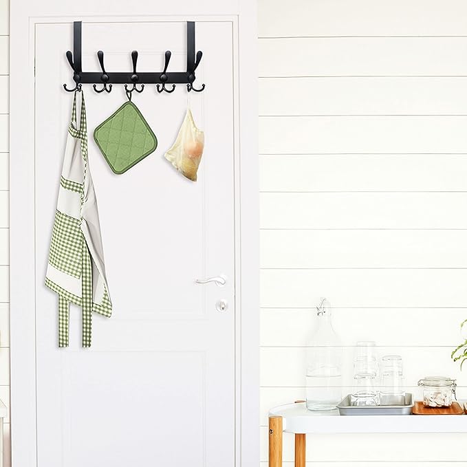 WEBI Over The Door Hooks,Over The Door Towel Rack,Door Hooks for Hanging,Door Coat Hanger Door Coat Rack for Towels,Clothes,Bathroom,Black