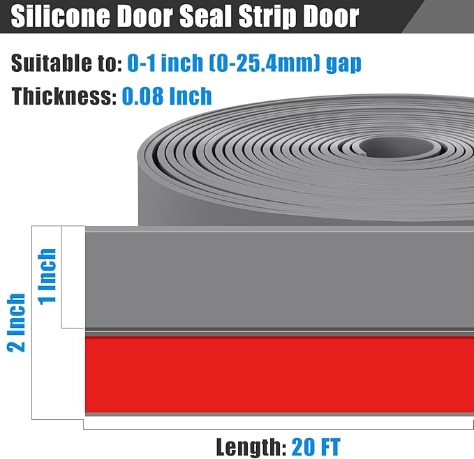 Draft Seal Tape for Doors and Windows 2 in x 20 Ft Silicone Weather Stripping Extra Thick 2mm Door Seal Strip with Strong Adhesive Draft Insulation Stopper Side Seal - Gray