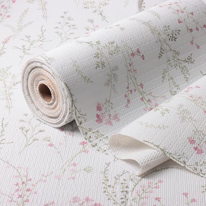 Floral Drawer and Shelf Liner for Cabinets, 12IN x 20FT Non-Adhesive and Strong Non-Slip Flower Shelf Cabinet Drawer Liners for Kitchen,Table,Bookshelves,Waterproof Cupboard Liners