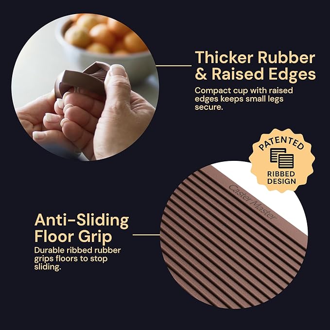 CasterMaster Non-Slip Furniture Pads - 2 in x 2 in Brown 4 Pack - Chair Leg Floor Protectors & Furniture Sliders for Hardwood, Vinyl & Tile Floors - Bed Stoppers