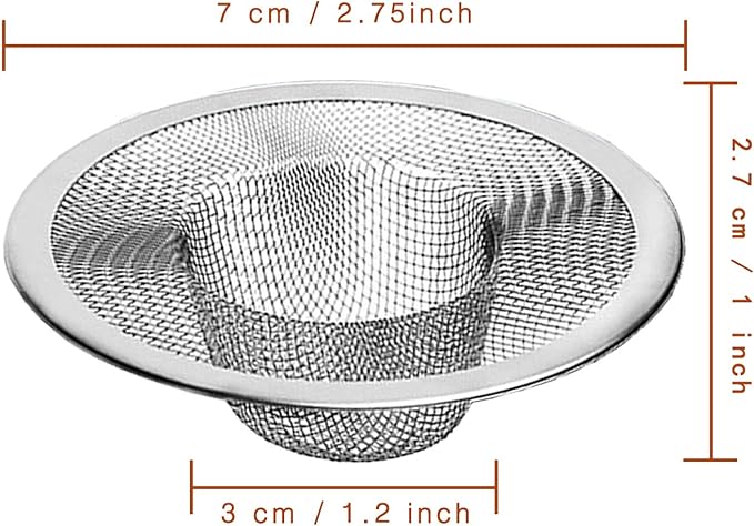 50pcs Heavy Duty Stainless Steel Slop Basket Filter Trap, 2.75" Top / 1" Mesh Metal Sink Strainer, Perfect for Kitchen Sink/Bathroom Bathtub Wash Basin Floor Drain Balcony Drain Hole, Utility…